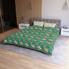 Duvet Cover - Horizontal Stripes of Golden Egyptian Cats and Intricate Hieroglyphs Form a Repeating and Historically Themed Border Pattern