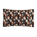 Pillow Sham - A detailed and ornate Victorian-style pattern featuring a tight grouping of fluffy cats of various colors surrounded by black and red flowers and leaves.
