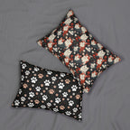 Indoor Lumbar Pillow - A detailed and ornate Victorian-style pattern featuring a tight grouping of fluffy cats of various colors surrounded by black and red flowers and leaves.