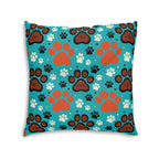 Indoor Square Floor Pillow - Horizontal Stripes of Golden Egyptian Cats and Intricate Hieroglyphs Form a Repeating and Historically Themed Border Pattern