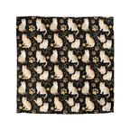Duvet Cover - Elegant felines and sparkling gold yarn on black, adorable cats with golden paw prints, sophisticated pet motif, charming animal pattern, cozy and warm artistic illustration