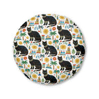 Indoor Round Floor Pillow - Majestic Black Egyptian Cats with Vibrant Adornments and Desert Motifs Create a Striking and Culturally Rich Design