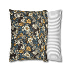Square Pillowcase - Black and White Kittens with Yellow and White Flowers, Dark Blue Leaves, Vintage Charm