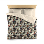 Duvet Cover - Colorful Kitten Faces with Red and Blue Flowers, Whimsical and Bright, Pattern Design