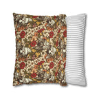 Square Pillowcase - Grey Tabby Kittens in a Garden of Red, Peach, and Yellow Flowers, Soft Vintage Style