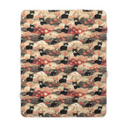 Sherpa Blanket - A whimsical and enchanting Japanese-style pattern featuring cute black and orange cats nestled among vibrant orange blossoms and soft, cloudy backgrounds.