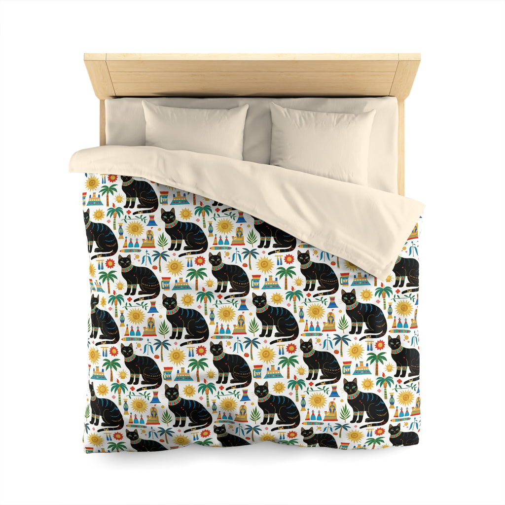 Duvet Cover - Majestic Black Egyptian Cats with Vibrant Adornments and Desert Motifs Create a Striking and Culturally Rich Design