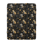 Sherpa Blanket - Assorted Cute Kittens with Colorful Yarn Balls and Paw Prints on a Black Backdrop