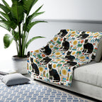 Sherpa Blanket - Majestic Black Egyptian Cats with Vibrant Adornments and Desert Motifs Create a Striking and Culturally Rich Design
