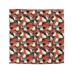 Duvet Cover - A striking black-and-white illustration with red accents of charming cats perched on the branches of trees in a beautiful Japanese woodblock print style.
