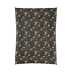 Comforter - Brown Tabby Kittens Among Dark Green and Peach Floral Vines, Moody Vintage Style