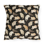 Outdoor Pillow - Earthy Toned Cats Lounge and Play Amidst Dark Foliage in a Serene and Naturally Inspired Seamless Pattern Design