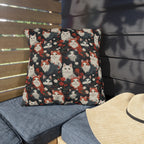 Outdoor Pillow - A detailed and ornate Victorian-style pattern featuring a tight grouping of fluffy cats of various colors surrounded by black and red flowers and leaves.