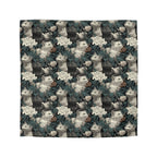 Duvet Cover - Grey and White Kittens with Creamy White Flowers and Dark Green Foliage, Elegant Vintage Vibe