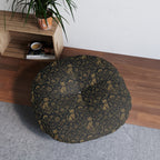 Indoor Round Floor Pillow - Art Deco Inspired Golden Cat Silhouettes and Geometric Patterns Create a Sophisticated and Stylized Modern Design