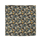 Duvet Cover - Black and White Kittens with Yellow and White Flowers, Dark Blue Leaves, Vintage Charm