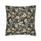 Square Pillowcase - Black and White Kittens with Yellow and White Flowers, Dark Blue Leaves, Vintage Charm