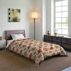 Comforter - Vibrant boho chic cats and mandalas, colorful folk art style, playful felines with yarn and paw prints, artistic and bohemian cat design, cream background, unique animal print