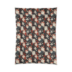 Comforter - A detailed and ornate Victorian-style pattern featuring a tight grouping of fluffy cats of various colors surrounded by black and red flowers and leaves.