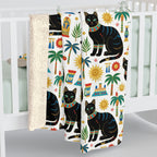 Sherpa Blanket - Majestic Black Egyptian Cats with Vibrant Adornments and Desert Motifs Create a Striking and Culturally Rich Design