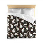 Duvet Cover - Regal White Egyptian Cats with Ornate Collars and Ancient Symbols Adorn this Historically Inspired and Mystical Pattern