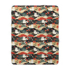 Sherpa Blanket - A beautiful, Japanese-inspired illustration of tranquil white cats resting on rolling clouds with vibrant red and white cherry blossoms.