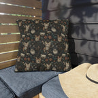 Outdoor Pillow - Brown Tabby Kittens Among Dark Green and Peach Floral Vines, Moody Vintage Style