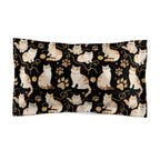 Pillow Sham - Elegant felines and sparkling gold yarn on black, adorable cats with golden paw prints, sophisticated pet motif, charming animal pattern, cozy and warm artistic illustration