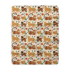 Sherpa Blanket - Colorful folk art patterned cats, vibrant orange and teal hues, playful felines with yarn and paw prints, bohemian animal illustration, cream background, artistic and cheerful design