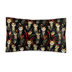 Pillow Sham - A bold and striking Art Deco pattern showcasing stylized feline portraits with sharp, gold lines and geometric shapes set against a dark, dramatic background.