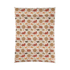 Comforter - Vibrant boho chic cats and mandalas, colorful folk art style, playful felines with yarn and paw prints, artistic and bohemian cat design, cream background, unique animal print