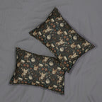 Indoor Lumbar Pillow - Brown Tabby Kittens Among Dark Green and Peach Floral Vines, Moody Vintage Style