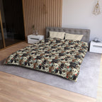 Duvet Cover - Colorful Kitten Faces with Red and Blue Flowers, Whimsical and Bright, Pattern Design