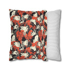 Square Pillowcase - A striking black-and-white illustration with red accents of charming cats perched on the branches of trees in a beautiful Japanese woodblock print style.