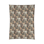Comforter - Peach and White Kittens in Dark Floral Garden, Vintage Style, Sweet and Charming Scene