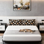 Pillow Sham - Earthy Toned Cats Lounge and Play Amidst Dark Foliage in a Serene and Naturally Inspired Seamless Pattern Design