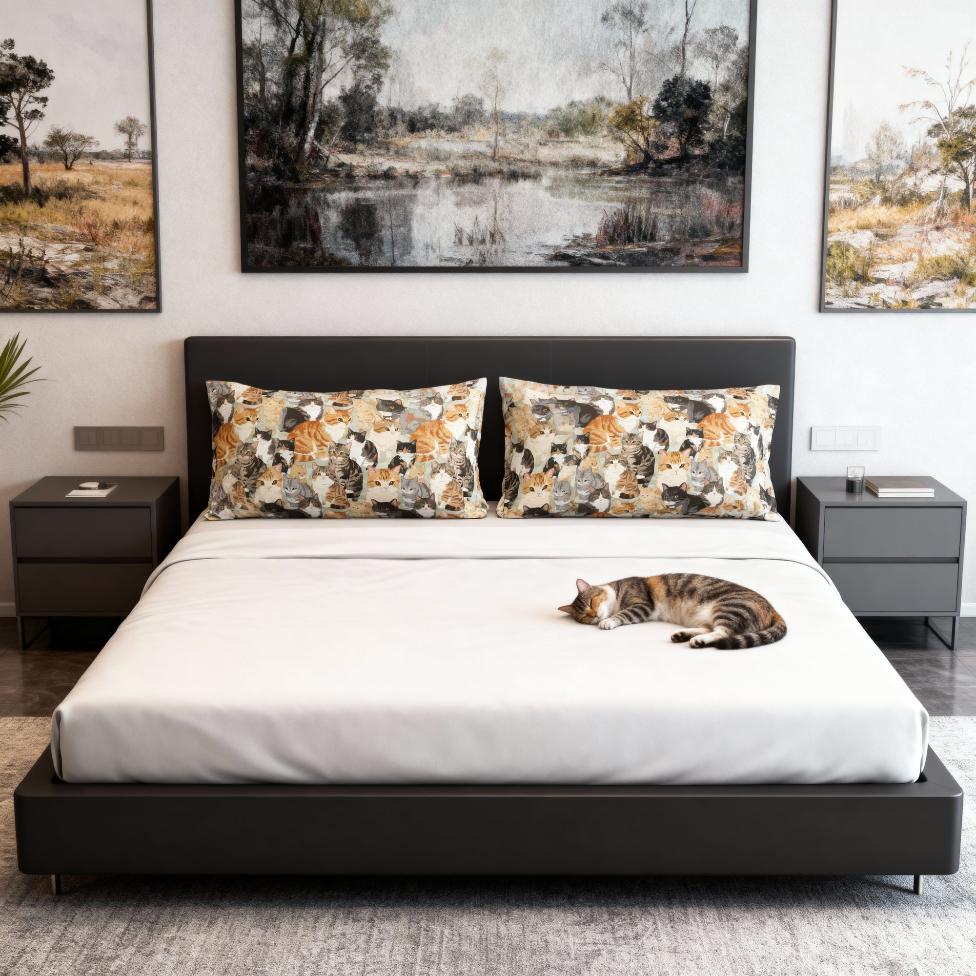 Pillow Sham - A Densely Packed Gathering of Adorable Felines Featuring a Wide Range of Breeds and Playful Expressions in Close Proximity
