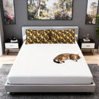 Pillow Sham - Golden Egyptian Cats with Pharaonic Headpieces Amidst Lush Palms and Lotus Flowers in an Exotic and Vibrant Scene