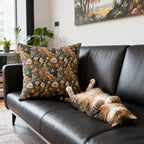 Indoor Square Pillow - Grey Tabby Kittens Among Yellow and Peach Flowers, Moody Vintage Botanical Illustration
