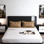 Pillow Sham - Grey Tabby Kittens in a Garden of Red, Peach, and Yellow Flowers, Soft Vintage Style