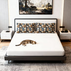 Pillow Sham - Blue Eyed Cats with Brown and White Fur on a Deep Blue Damask Background