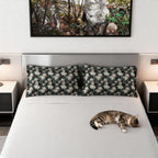 Pillow Sham - Grey and White Kittens with Creamy White Flowers and Dark Green Foliage, Elegant Vintage Vibe