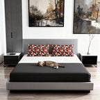 Pillow Sham - A striking black-and-white illustration with red accents of charming cats perched on the branches of trees in a beautiful Japanese woodblock print style.