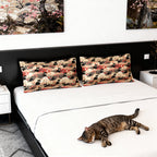 Pillow Sham - A whimsical and enchanting Japanese-style pattern featuring cute black and orange cats nestled among vibrant orange blossoms and soft, cloudy backgrounds.