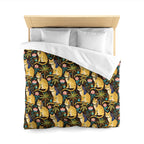 Duvet Cover - Golden Egyptian Cats with Pharaonic Headpieces Amidst Lush Palms and Lotus Flowers in an Exotic and Vibrant Scene