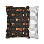 Square Pillowcase - A striking and sophisticated Art Deco-style pattern of felines with bold, intricate lines and dramatic geometric shapes, all rendered in a unique gold and gray color palette.