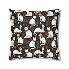 Square Pillowcase - Regal White Egyptian Cats with Ornate Collars and Ancient Symbols Adorn this Historically Inspired and Mystical Pattern